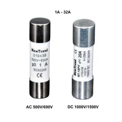 10X38 AC 500V 690V DC 1000V 1500V 1A 2A 4A 6A 8A 10A 12A 16A 20A 25A 32A 10X38mm Gg Am Ar Gpv AC ou DC Fusible cylindrique PV solaire avec CE